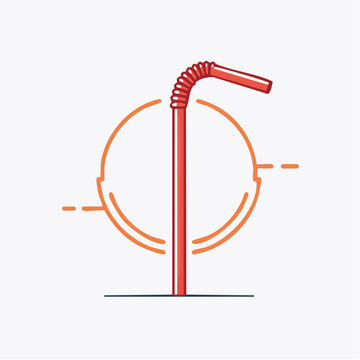 Red drinking straw with abstract circular design