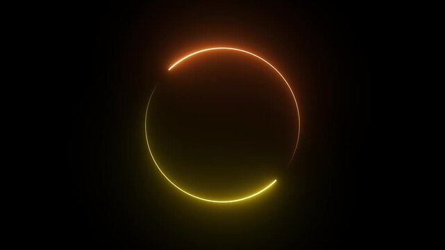 Round circle picture frame with two tone neon color shade motion graphic on isolated black background.
Endless circular pattern. Glitter magic spell effect. Light streaks with shimmer.