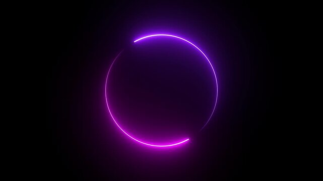 Round circle picture frame with two tone neon color shade motion graphic on isolated black background.
Endless circular pattern. Glitter magic spell effect. Light streaks with shimmer.