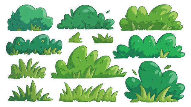Colorful cartoon green plants and trees in a row Vector