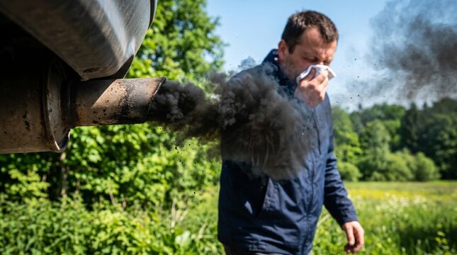 Air Pollution From Car Emissions Environmental Warning Scene