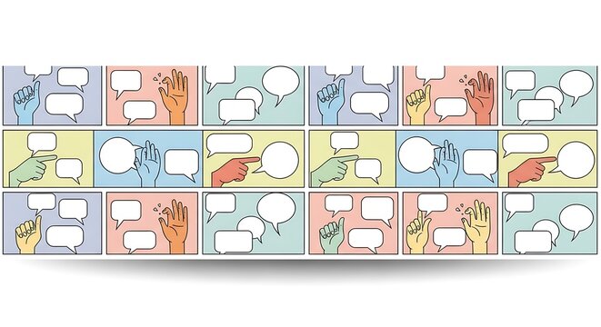 Colorful Hand Raised Speech Bubbles Pattern Row