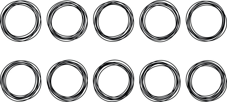 Set of ten grunge circles with rough edges abstract circular collection component