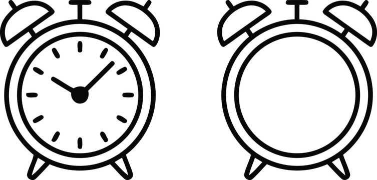 Alarm clock icons for time display and empty face vector with contrast comparison circular
