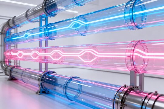 Futuristic glowing tubes in a lab