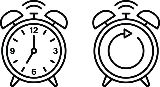 Alarm clock icons for time and recurring events vector illustration with recurring, illustration