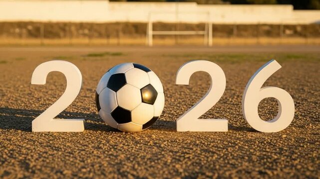 2026 Soccer World Cup Preparation Concept with Ball on Field Goal Background