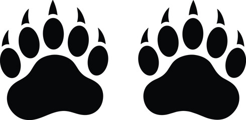 Black bear paw prints with sharp claws silhouettes set isolated on white background for wildlife nature vector © Rakib
