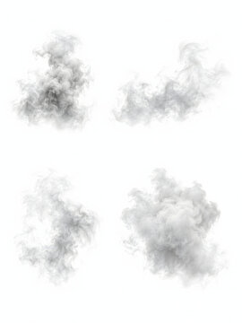 Realistic white smoke cloud collection isolated on transparent background