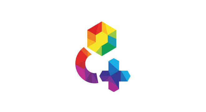 Colorful C programming language logo with geometric shapes.
