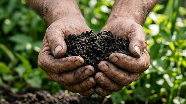 Hands holding fertile soil, symbolizing growth, agriculture, and nature's bounty