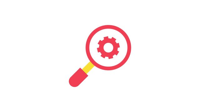 Find gear with magnifying glass icon animation 4k motion graphic