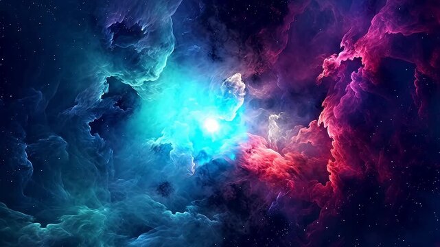 Digital purple and green nebula starry abstract background