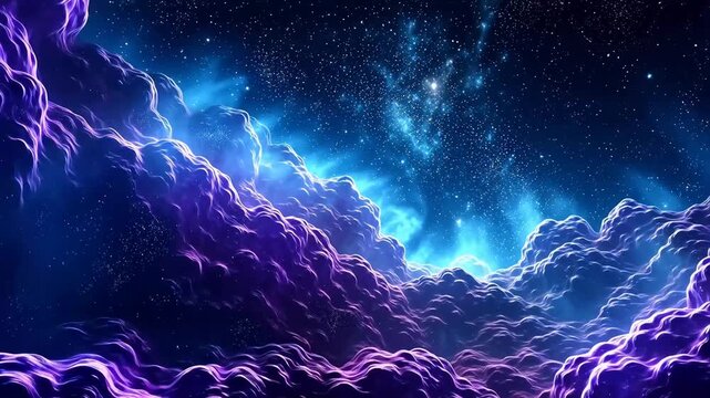 Digital purple and green nebula starry abstract background
