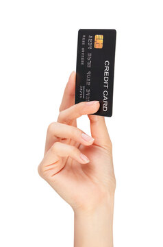 Hand holding mockup credit card isolated on white background, modern design with clipping path