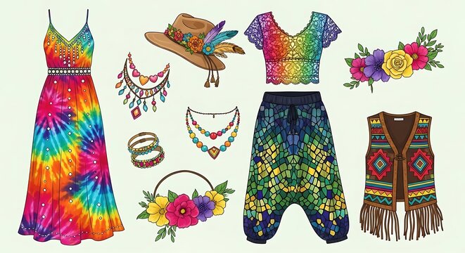 Bohemian Hippie Style Clothing and Accessories Collection.