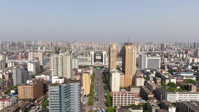 Aerial City Skyline of Xi'an China with High-Rise Buildings and Busy Roads