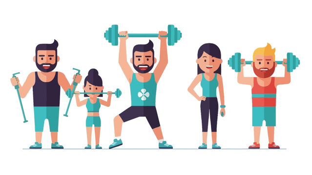 Diverse group of people engaged in fitness activities and weightlifting.
