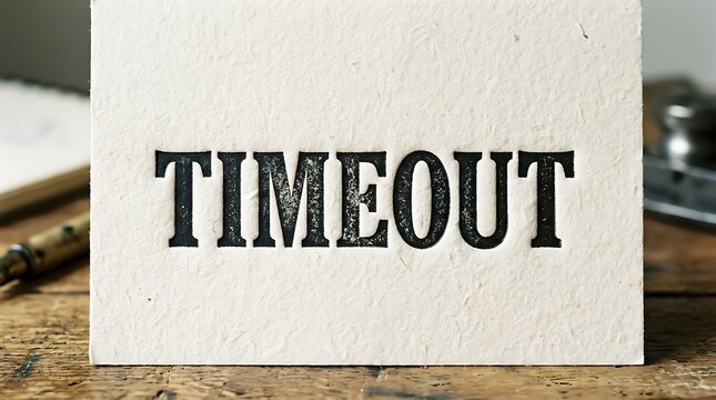Timeout text stamped on rough paper with duration intermission relaxation interval notification information.