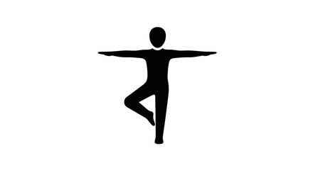 Person stands in a T-shape balance pose as a clean black silhouette isolated on a white backdrop. © yanto