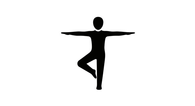 Person stands in a T-shape balance pose as a clean black silhouette isolated on a white backdrop.