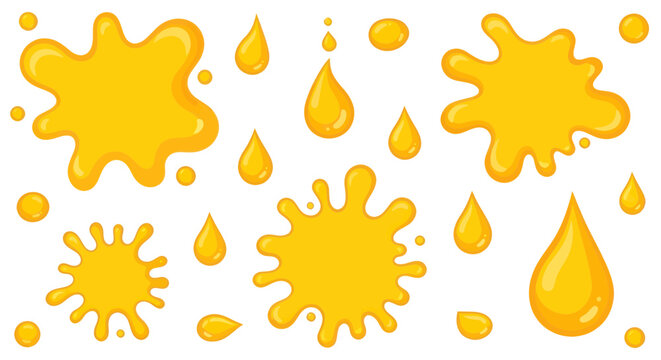 Yellow Liquid Splashes and Drops Set
