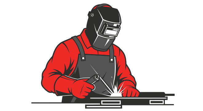 Welder working with welding torch, sparks flying, industrial worker in protective gear