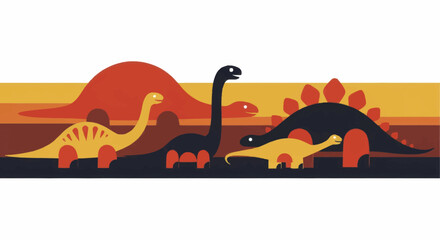 Colorful cartoon dinosaurs illustration, prehistoric creatures, ancient animals, Jurassic era. © Faiz