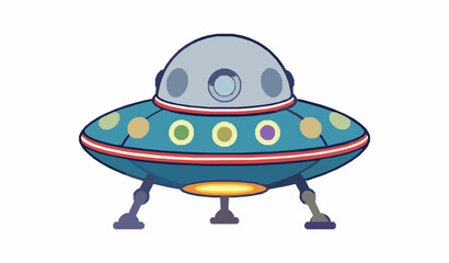 Retro Flying Saucer Cartoon Vector Illustration with Classic UFO Science Fiction Design © FZ