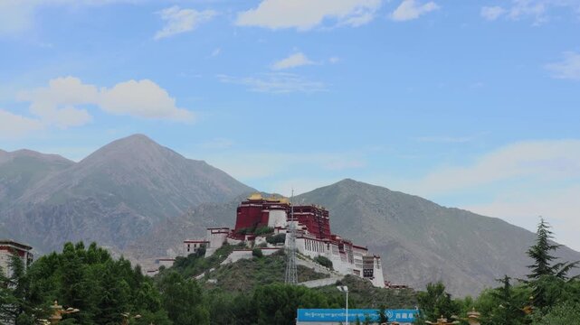 Potala Palace on a Hill in Lhasa Tibet with Himalayan Mountains in Potala Palace, Lhasa, Tibet, China