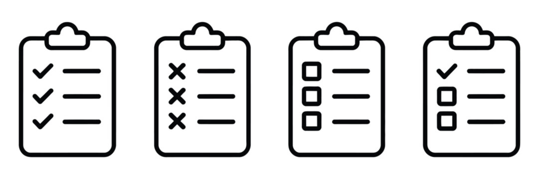 Checklist clipboard vector icon, check list outline sign isolated on white background, clipboard document symbol with quality approval mark, modern task management