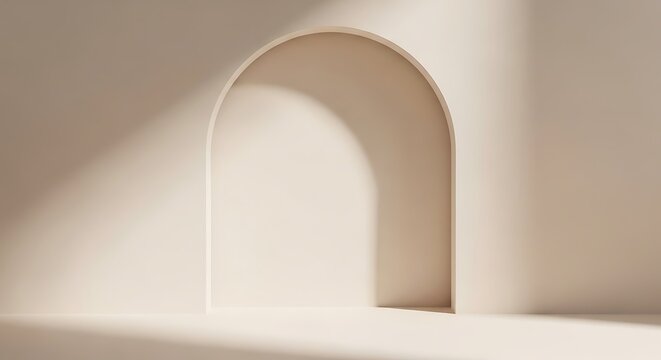 Minimalist beige archway, modern interior design element, neutral background, architectural detail, cream colored wall