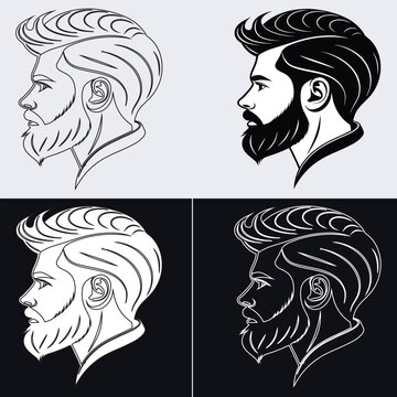 Minimalist vector illustration set of a person with dreadlocks hair style, featuring four distinct black and white line art variations.