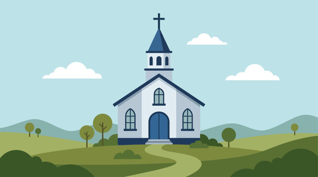 The holy Trinity church stands on a hill on a peaceful Sunday morning