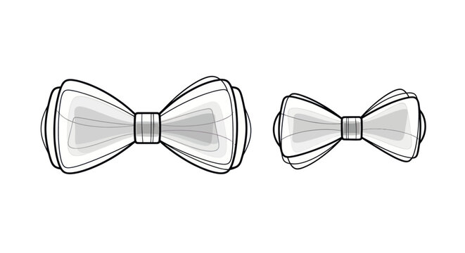 Two elegant white bow ties of different sizes on white background