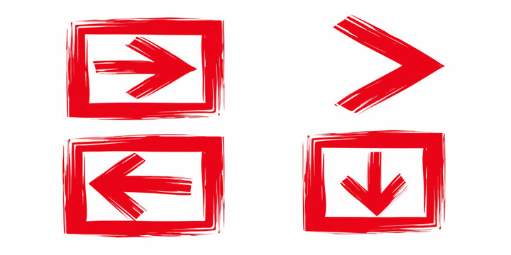red arrow signs in square frames hand painted style