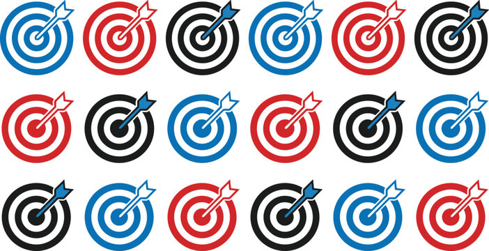 Archery target bullseye icon set business strategy success goal arrow dartboard flat design vector elements