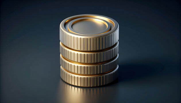Modern 3D Stacked Coin Icon Set for Tax, Finance, and Banking UI Design with Gold Metallic Texture and Minimalist Composition