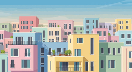 Fototapeta premium Colorful illustration of modern city buildings.