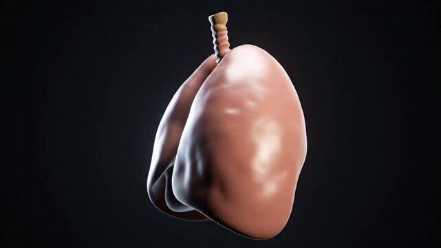Cinematic scientific visualization realistic human lungs suspended in mid air soft studio lighting detailed respiratory contours subtle biological texture glossy reflections static camera smooth shado