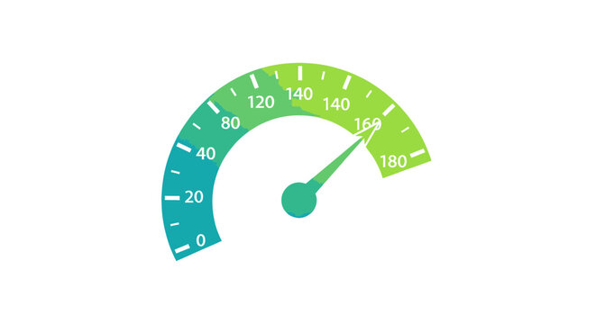 Speedometer with green and blue gradient, showing high speed