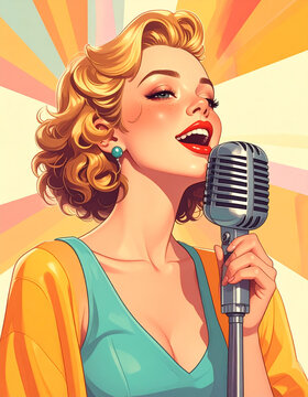 Retro woman singing microphone