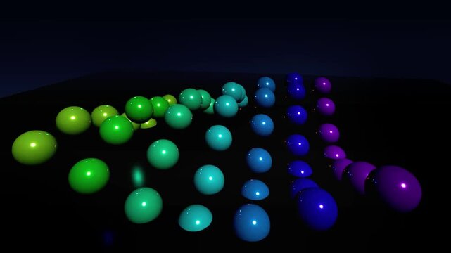Metallic Sphere Grid Wave Animation Loop. Reflective Chrome Balls Rising and Falling in Ripple Pattern