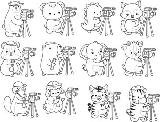 Fototapeta premium Coloring pages of cute wild animals and pet. Outline of animals 