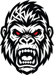 Fototapeta premium Fierce gorilla head vector illustration, aggressive animal mascot logo, wild beast face design, intimidating sports emblem artwork