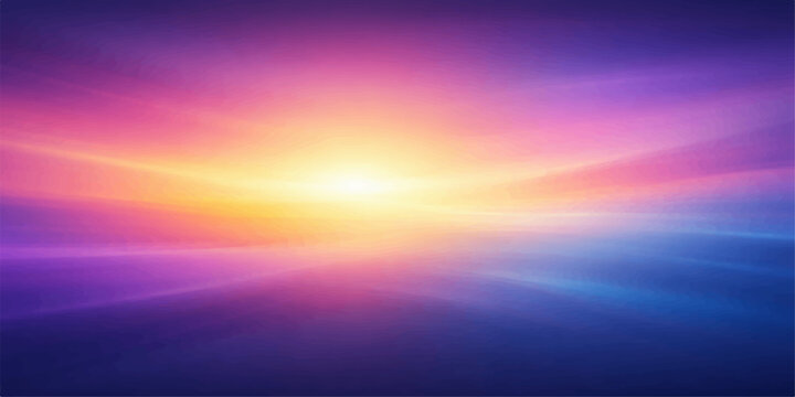 An abstract blue and orange nature background features vibrant sun rays piercing through clouds over a beautiful ocean horizon at sunset