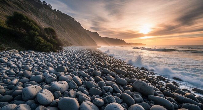 Rocky beach sunset