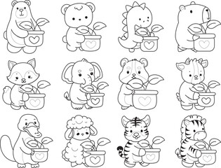 Obraz premium Coloring pages of cute wild animals and pet. Outline of animals 