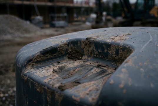 Close-up of portable handwash water tank lid indent with dried mud and finger grime
