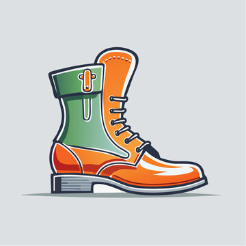 Stylized Illustration of an Orange and Green Combat Boot